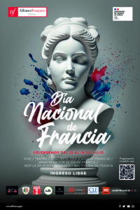 Francia se prepara para celebrar su Día Nacional, el 14 de julio, una tradición imperdible que celebra la Alianza Francesa de Lima gracias a una serie de actividades gratuitas del 12 al 15 de julio. Se realizarán proyecciones de películas francesas subtituladas al español, el gran concierto contemporáneo “Músicas de Francia y el mundo” a cargo del Trío d’Argent (Francia) junto a la joven Orquesta de cámara Bernardo Alcedo (Perú), la tradicional Gran Feria “à la française” con una variada propuesta de gastronomía, cultura y arte francés. Las actividades para toda la familia incluye: cata de vino, visitas virtuales a museos en Francia gracias a la plataforma MicroFolie, visita guiada a la exposición Glaciares Andinos VR, clases modelos de francés, música francesa en vivo, desfile de modas y un Bal (baile) que buscará crear un momento especial de convivencia y de amistad entre peruanos y franceses bajo la animación de DJ Harlin (Perú) y DJ Alex.C (Francia).