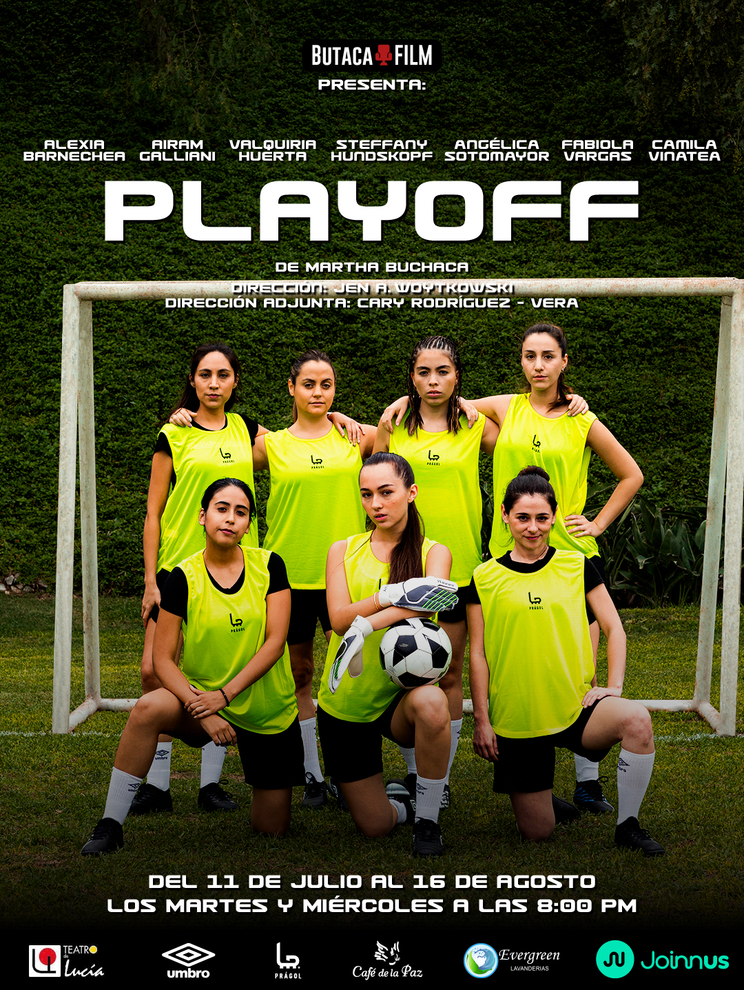 La historia gira en torno a un equipo de fútbol femenino profesional, conformado por amigas de años, cada una de ellas con una vida ya construida a nivel profesional, familiar y social. Son mujeres jóvenes, apasionadas y ambiciosas que, en medio de su preparación para tan importante partido, se ven envueltas, dentro de los camerinos de un importante recinto futbolístico, en diálogos tensos en los que afloran envidias, pasiones, dudas y miedos de estas mujeres que, en lo más profundo de su corazón, lo que más quieren es vivir de su pasión. Al respecto, la directora de esta puesta en escena, Jen A. Woytkowski comenta "cuando me convocaron a dirigir Playoff acepte casi al instante ya que me parece muy importante la representación femenina en el teatro. Playoff cuenta con 7 actrices maravillosas que interpretan a un equipo de fútbol femenino, en playoff veremos a un equipo apasionado que lucha por vivir su verdadera vocación en libertad. Con mucho humor esta obra los hara pasar por distintas emociones sintiendo empatía y ganas de conocer más de la historia de cada personaje".